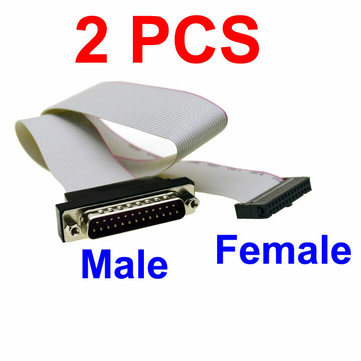 (Lot of 2) DB25 Male to IDC Female Cable Motherboard Header Parallel Port