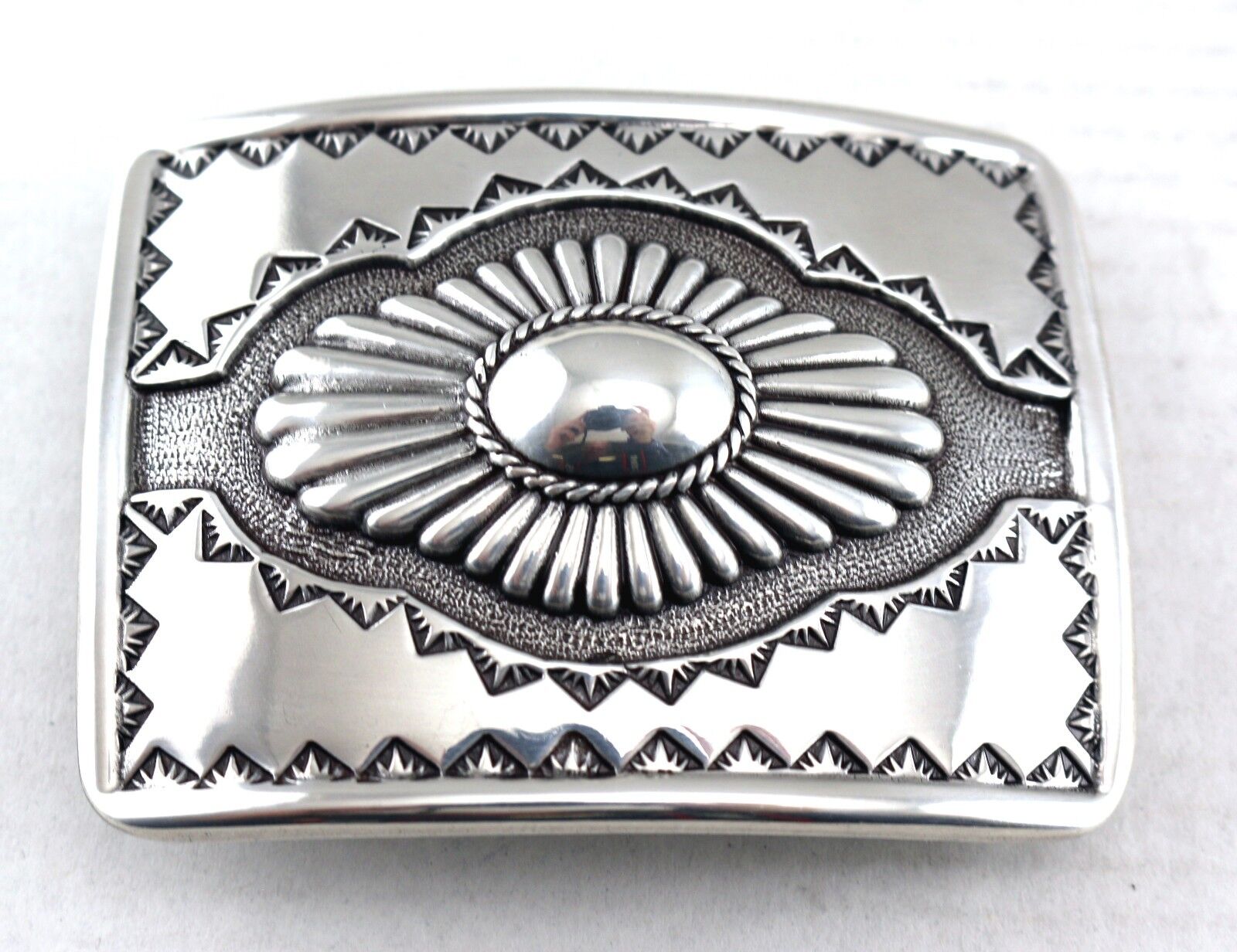 SOUTHWESTERN WESTERN SILVER TOOLED AND ENGRAVED CONCHO COWBOY BELT BUCKLE NEW