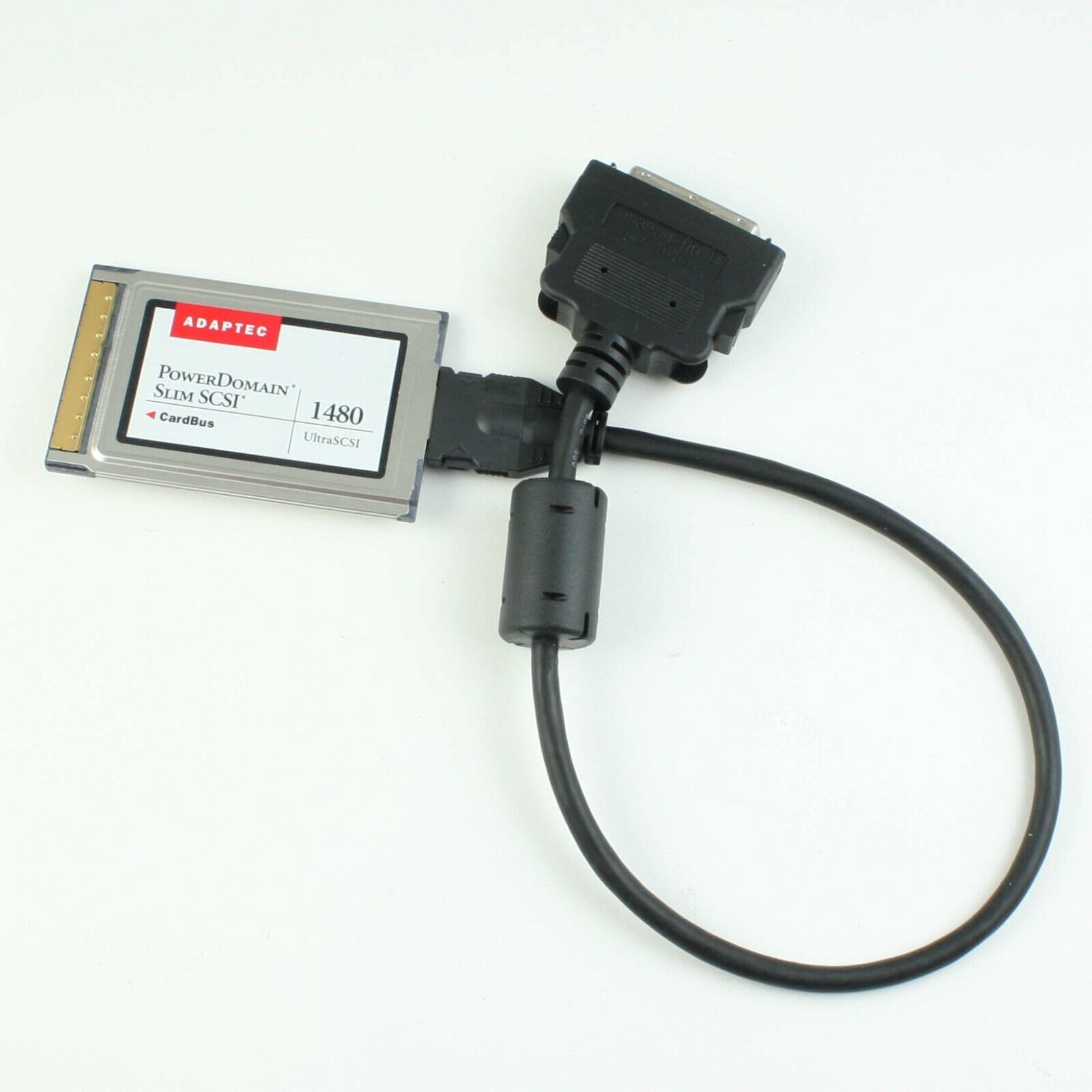 Adaptec PowerDomain Slim SCSI 1480 CardBus + Cable - PowerBook Apple - UNTESTED