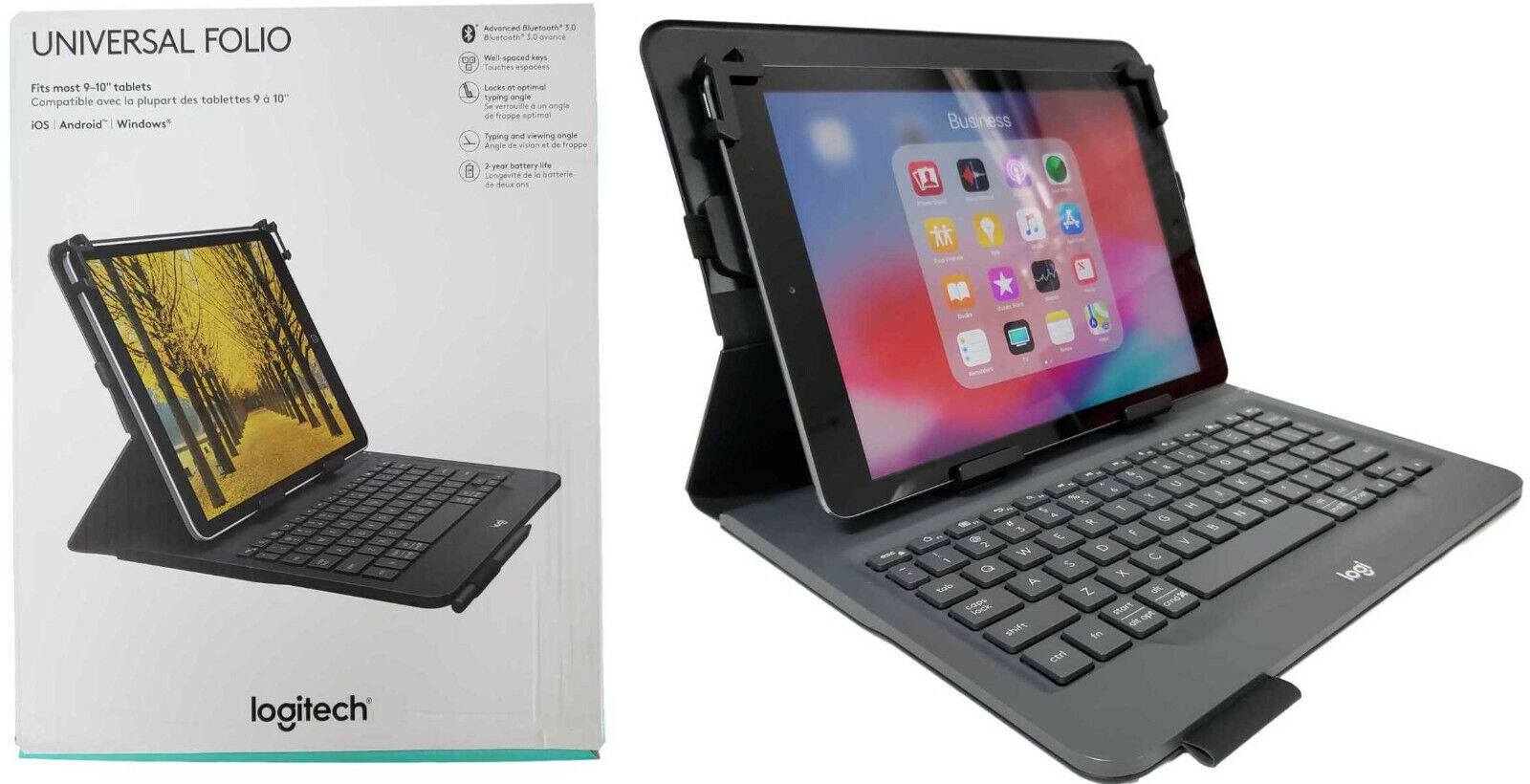 Logitech Universal Folio Keyboard Case Fits iOS Android & Windows Tablets 9-10\