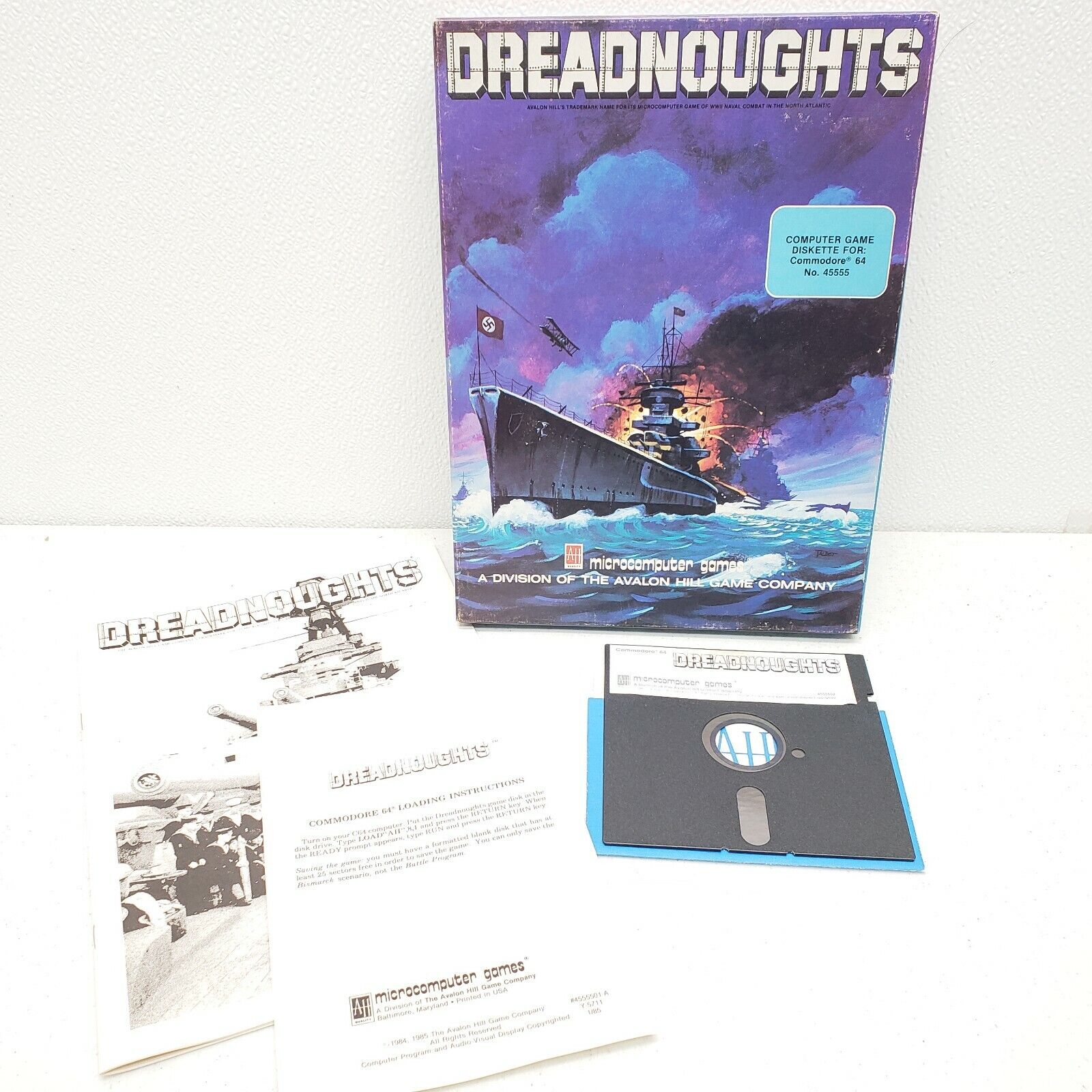 Commodore 64 Software Dreadnoughts Computer 5 & 1/4 Disk Game Rare Vintage 1985