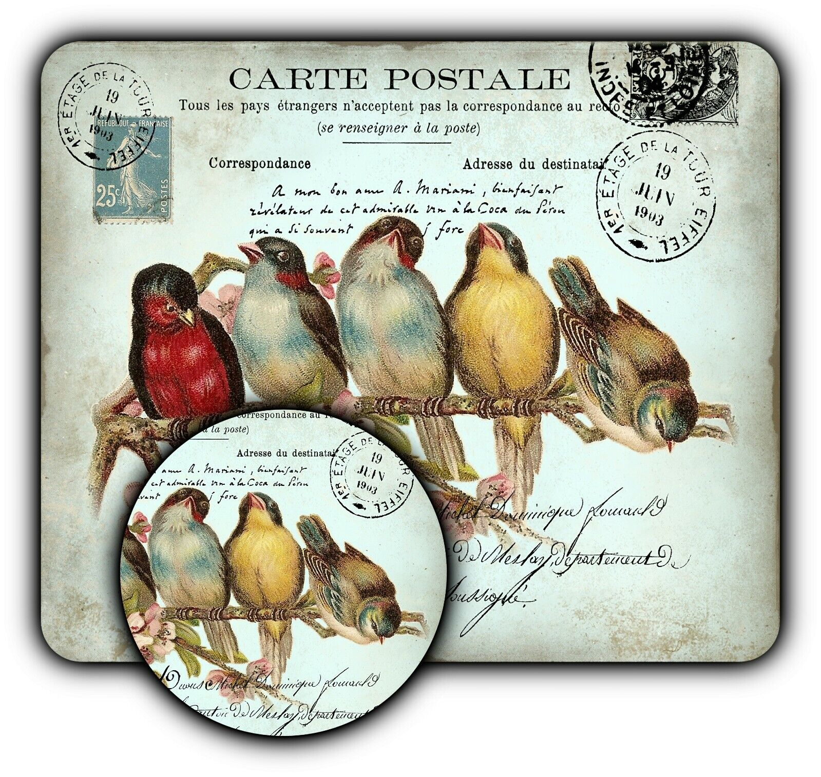 Mouse Pad Sign + Coaster - Vintage Style - Sparrows Paris -1/4
