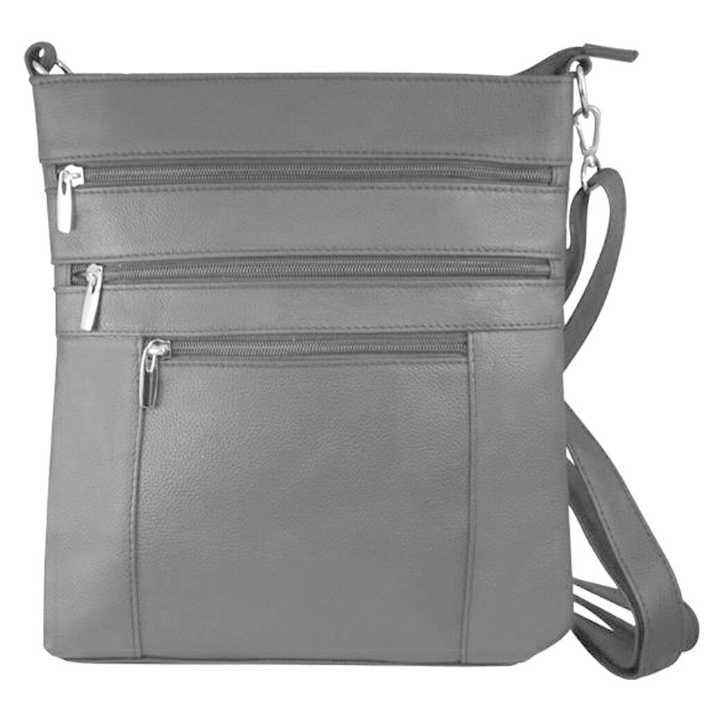 SILVERFEVER Italian Leather Shoulder Cross Body Bag Ipad Compatiable Gray