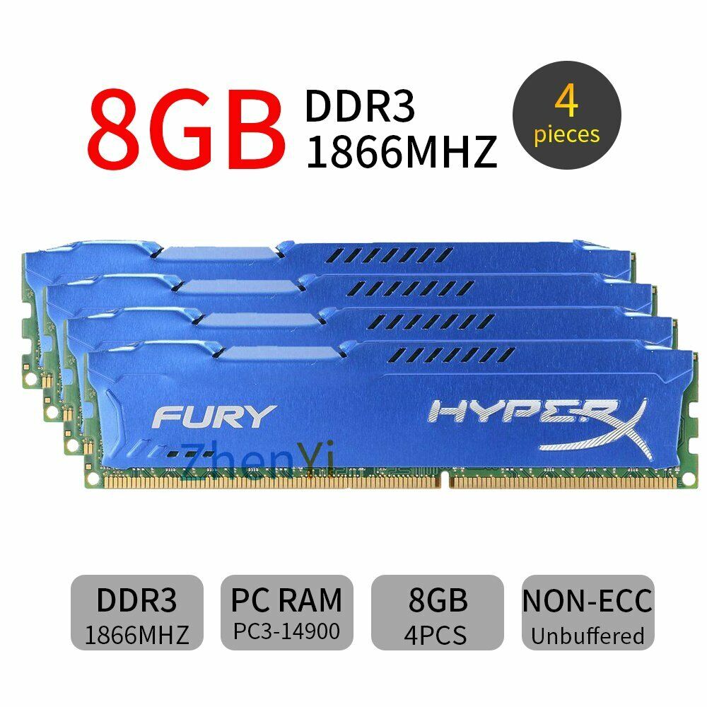 32GB 4x 8GB 4GB DDR3 PC3-14900 1866MHz CL10 1.5V Desktop RAM For HyperX FURY Lot