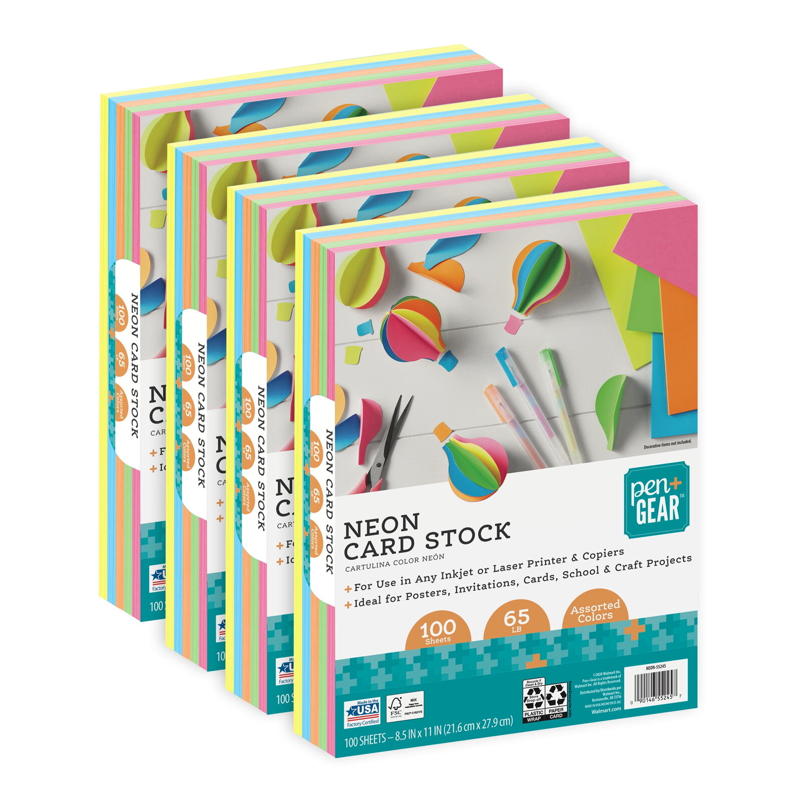 Pen + Gear Card Stock Paper, Assorted Neon, 8.5 x 11, 65 lb, 400 Sheets