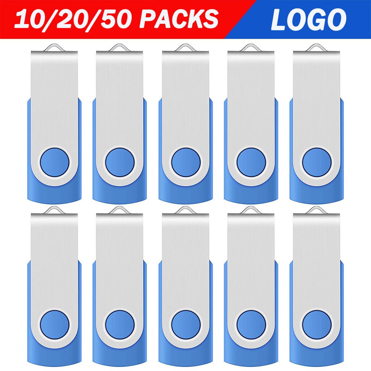 Lot 10/20/50PCS Blue 8G 8GB Swivel  USB Flash Drive Storage Memory Custom Logo