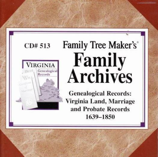 Family Tree Maker Virginia Land, Marriage, & Probate Records PC CD genealogical
