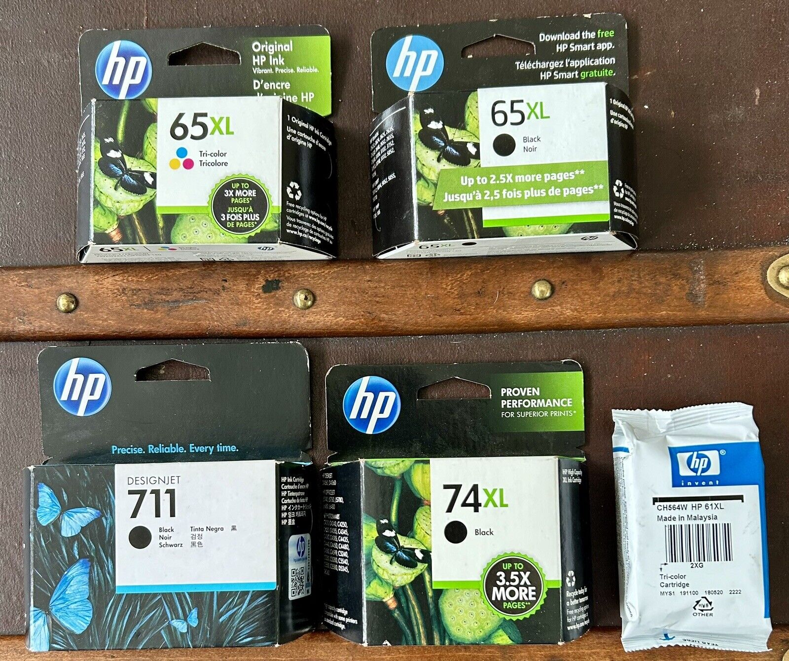 Genuine HP Assorted Unopened Ink Cartridges Lot Of 5 EXPIRED 65XL,711, 74XL 61XL