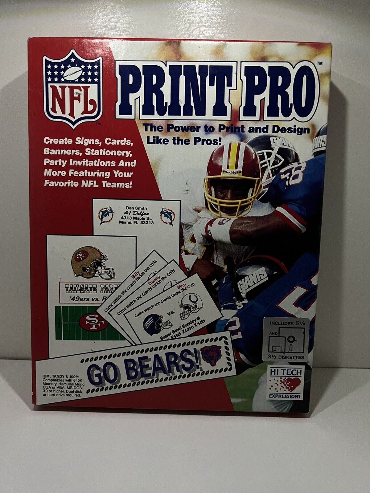Vintage NFL Print Pro Hi Tech Expressions Floppy Disks w/Box & Registration Card