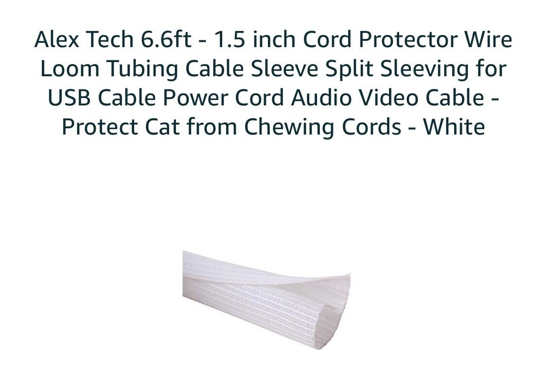 Alex Tech 6.6’-1.5 inch Cord Protector Wire Loom Tubing Cable Sleeve Split white