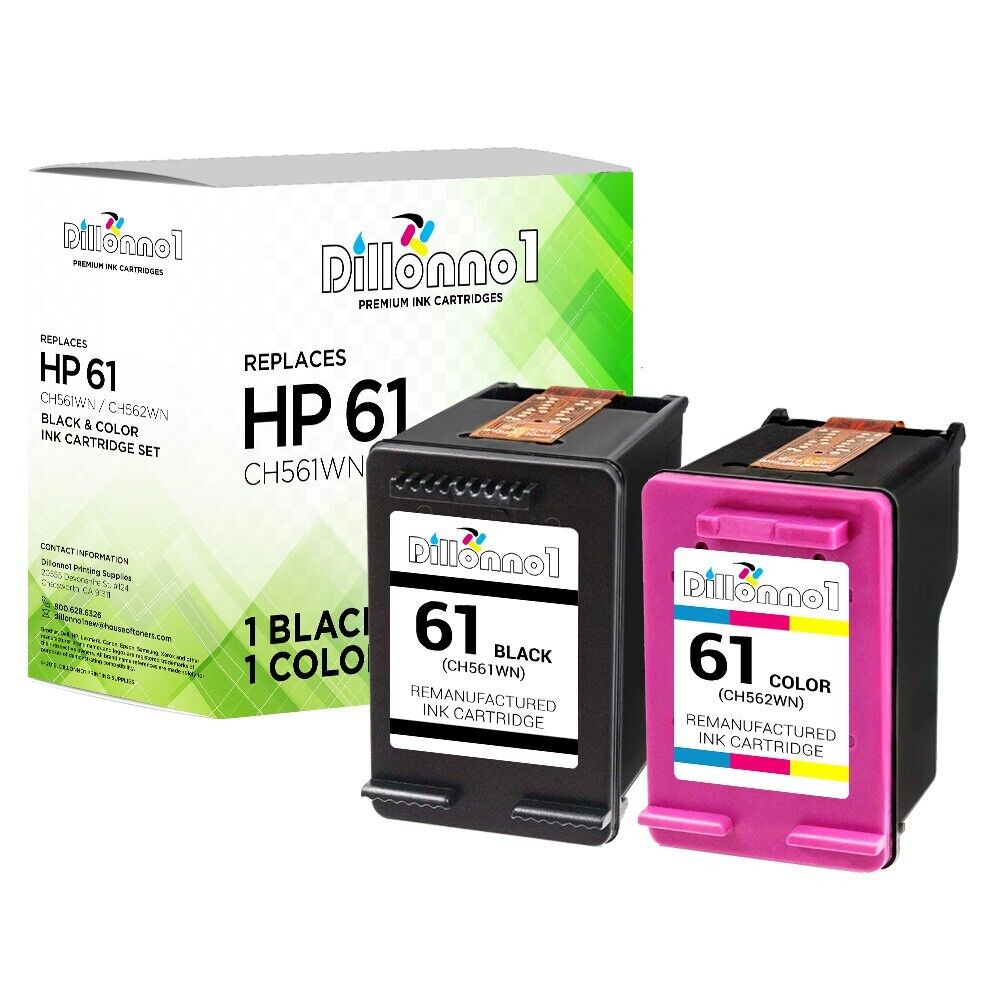 2PK Replacement for HP 61 Ink Cartridge 1-Black & 1-Color Deskjet 3000 3050 3054