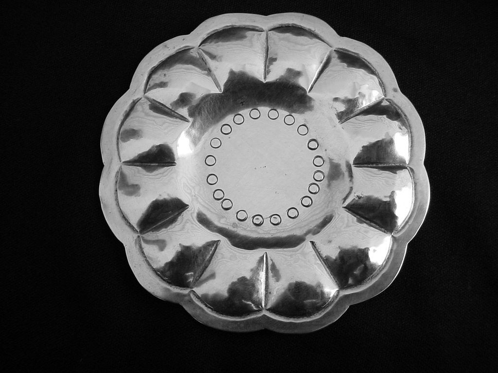 Sunflower Dish Ring Tray CASA PRIETO Mexico Sterling Silver Hand Hammered 1930\'s