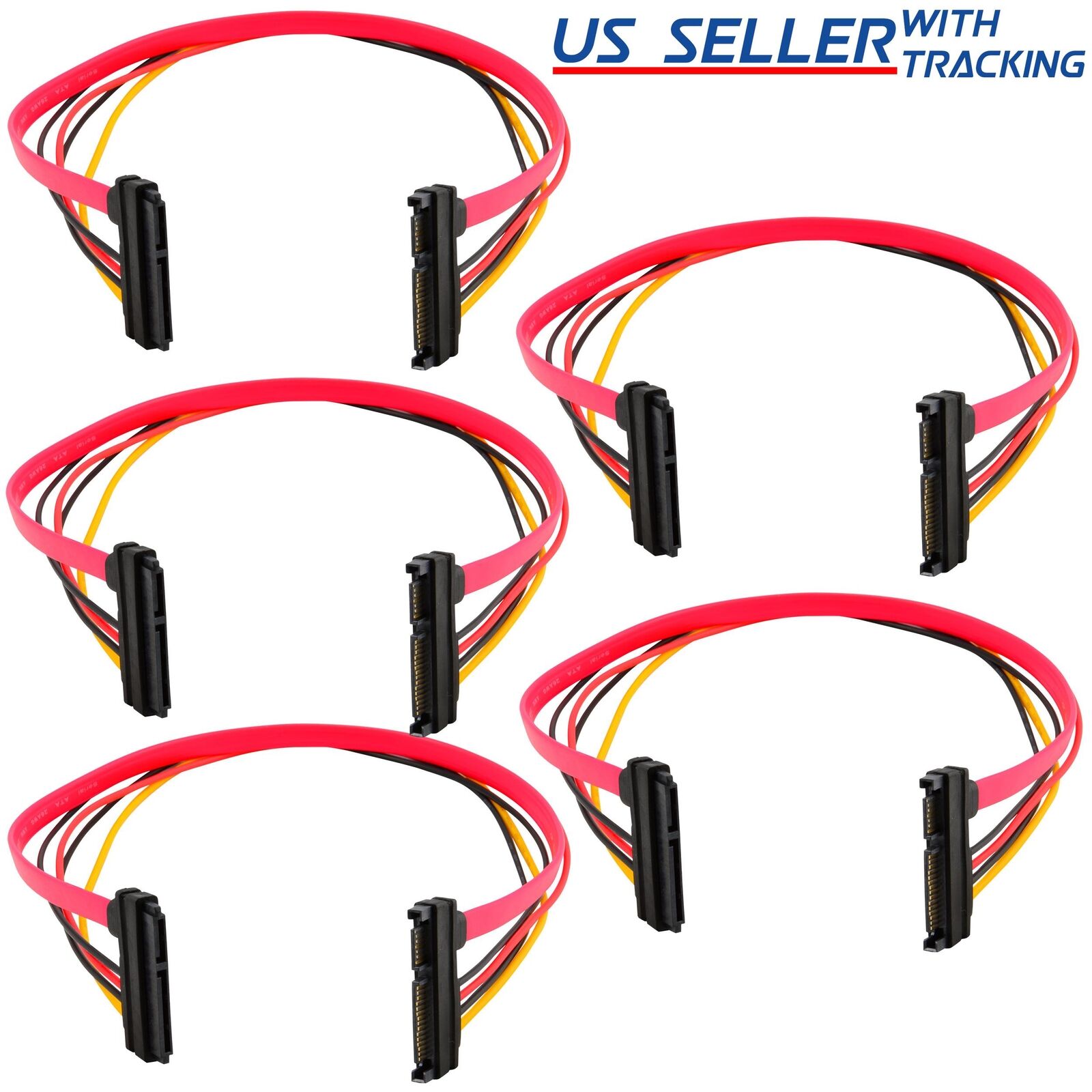 (5-pack) 15+7 Pin SATA HDD Extension Cable Data+Power Male to Female, 19\