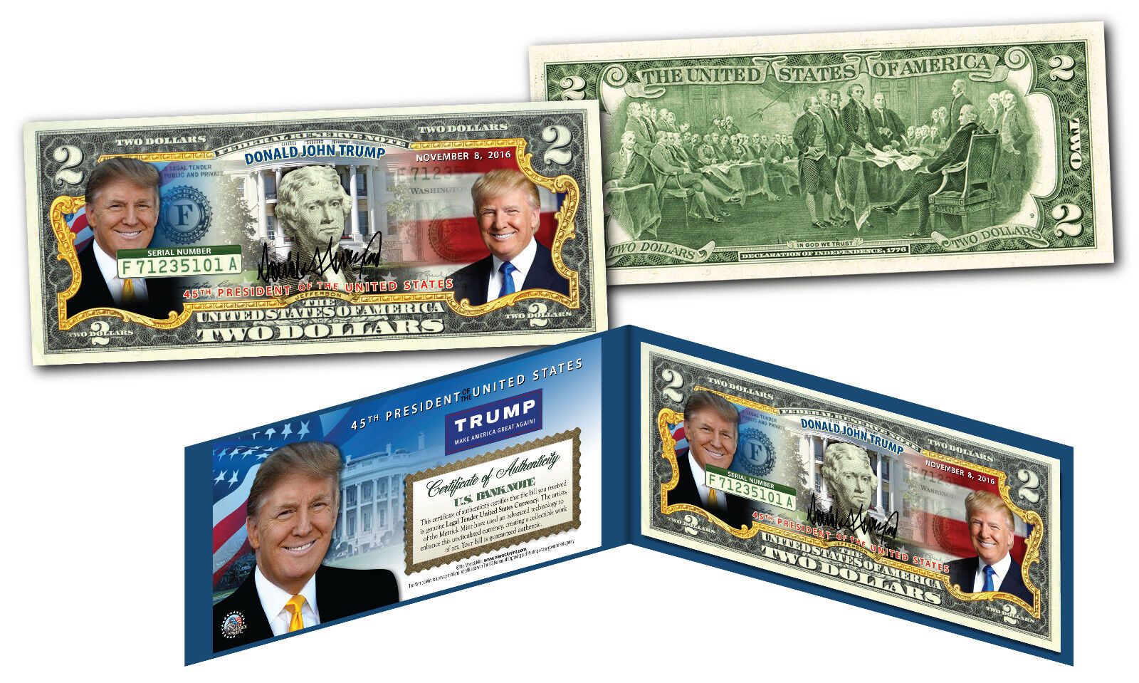 DONALD TRUMP 45th President of United States Official Legal Tender U.S. $2 Bill