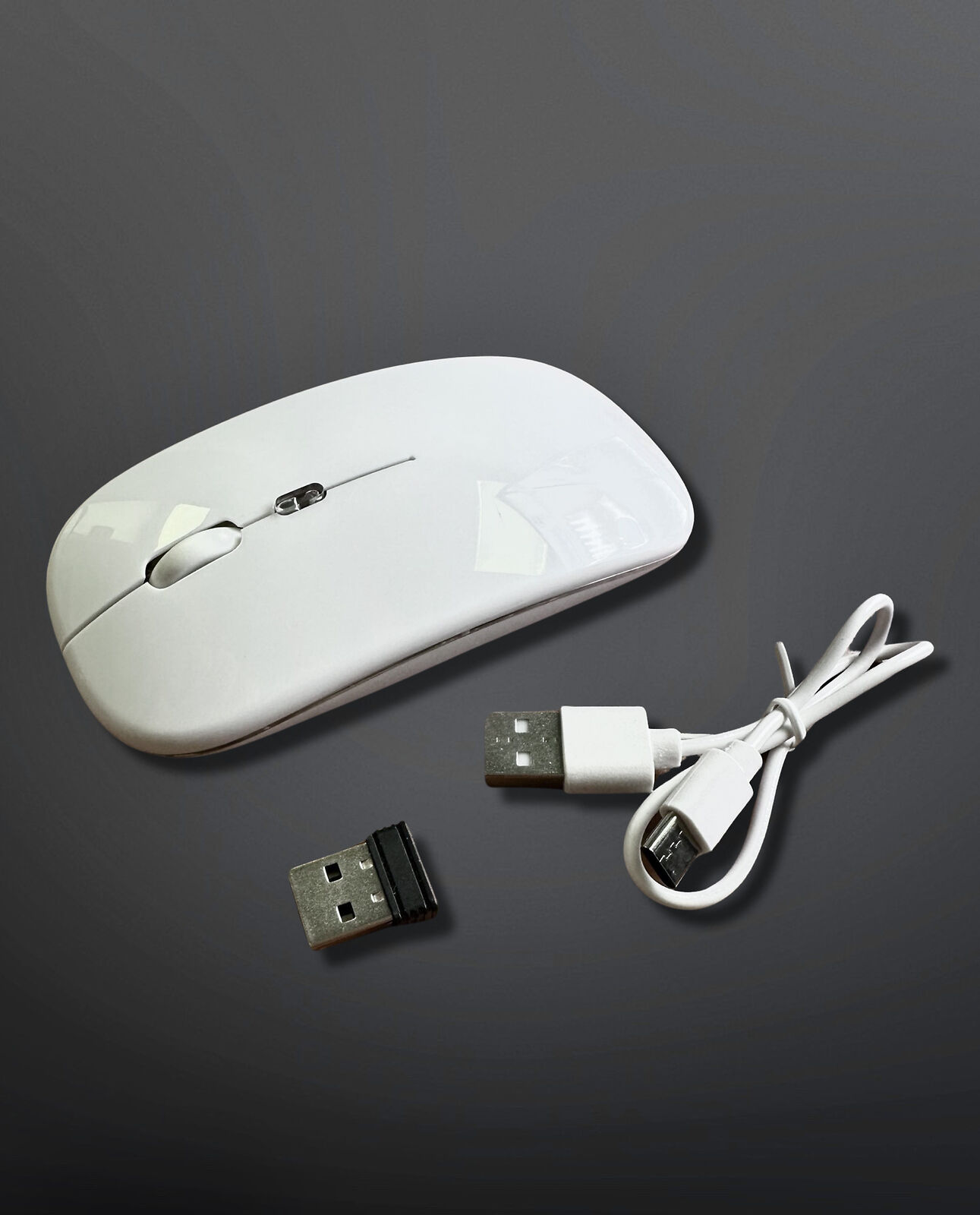 DQST 2.4G Wireless Optical Mouse USB Rechargeable RGB Cordless PC Laptop, White 