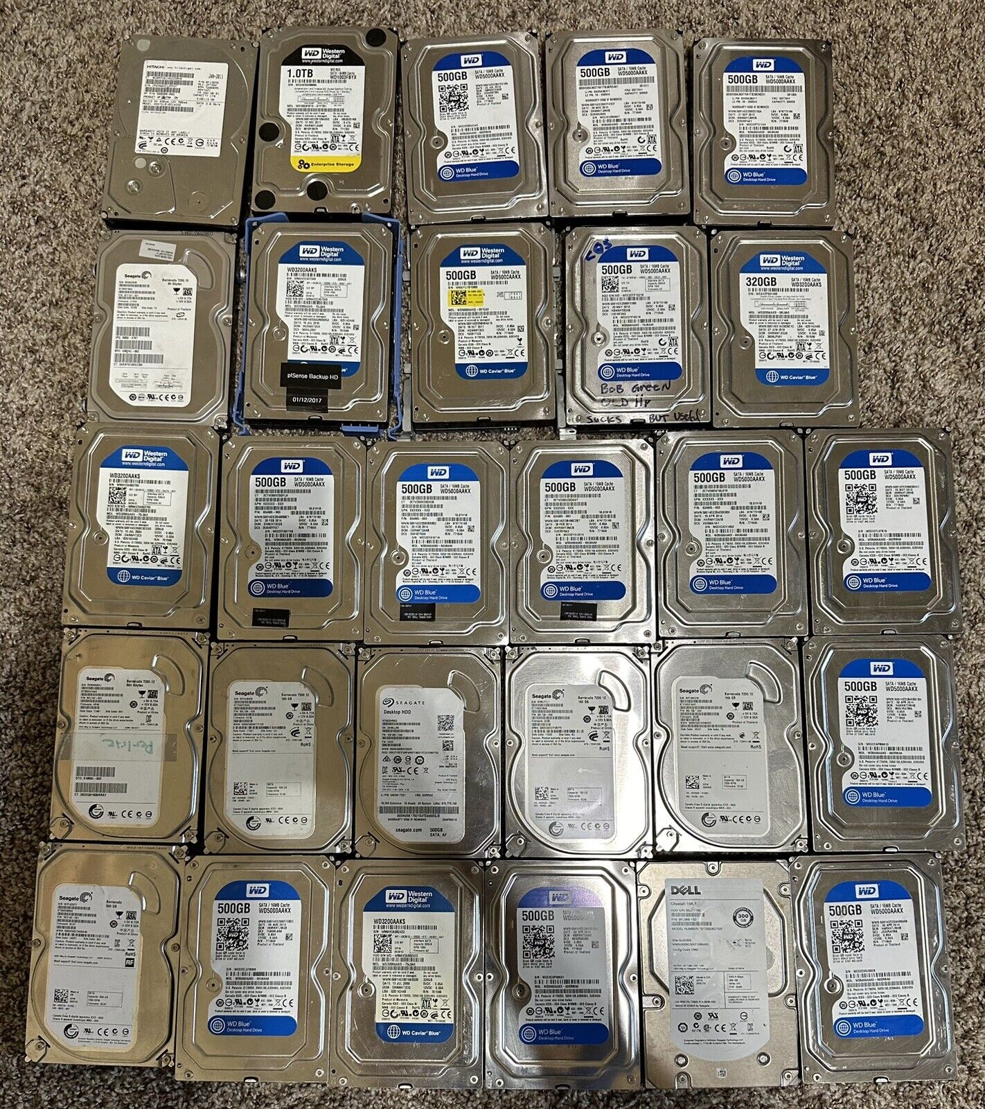 28 Hard Drives Untested Various Brands & Sizes Purchased At Estate Sale AS IS 