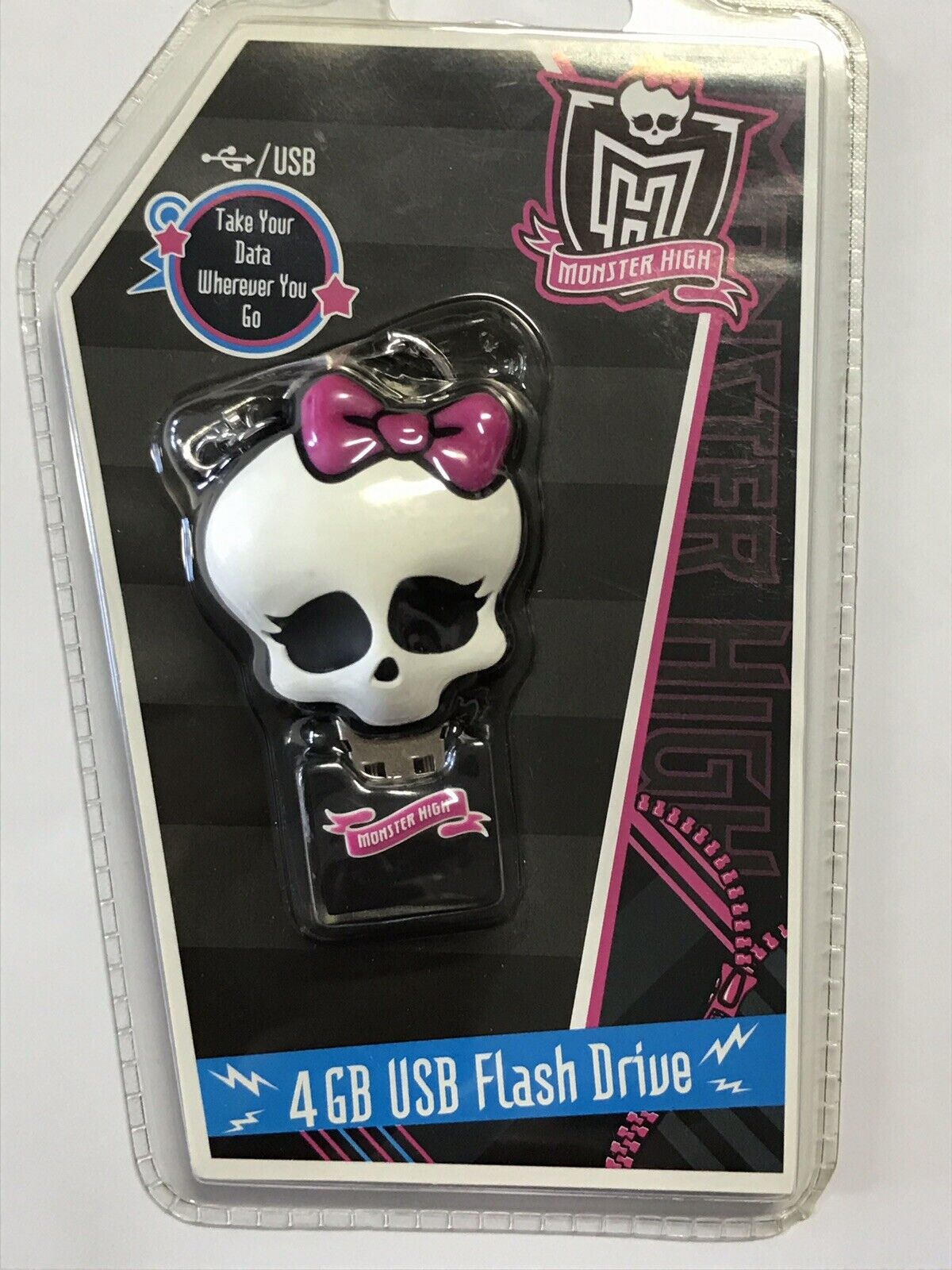 Monster High 4GB USB Flash Drive W/Clip, Skull w/pink Bow