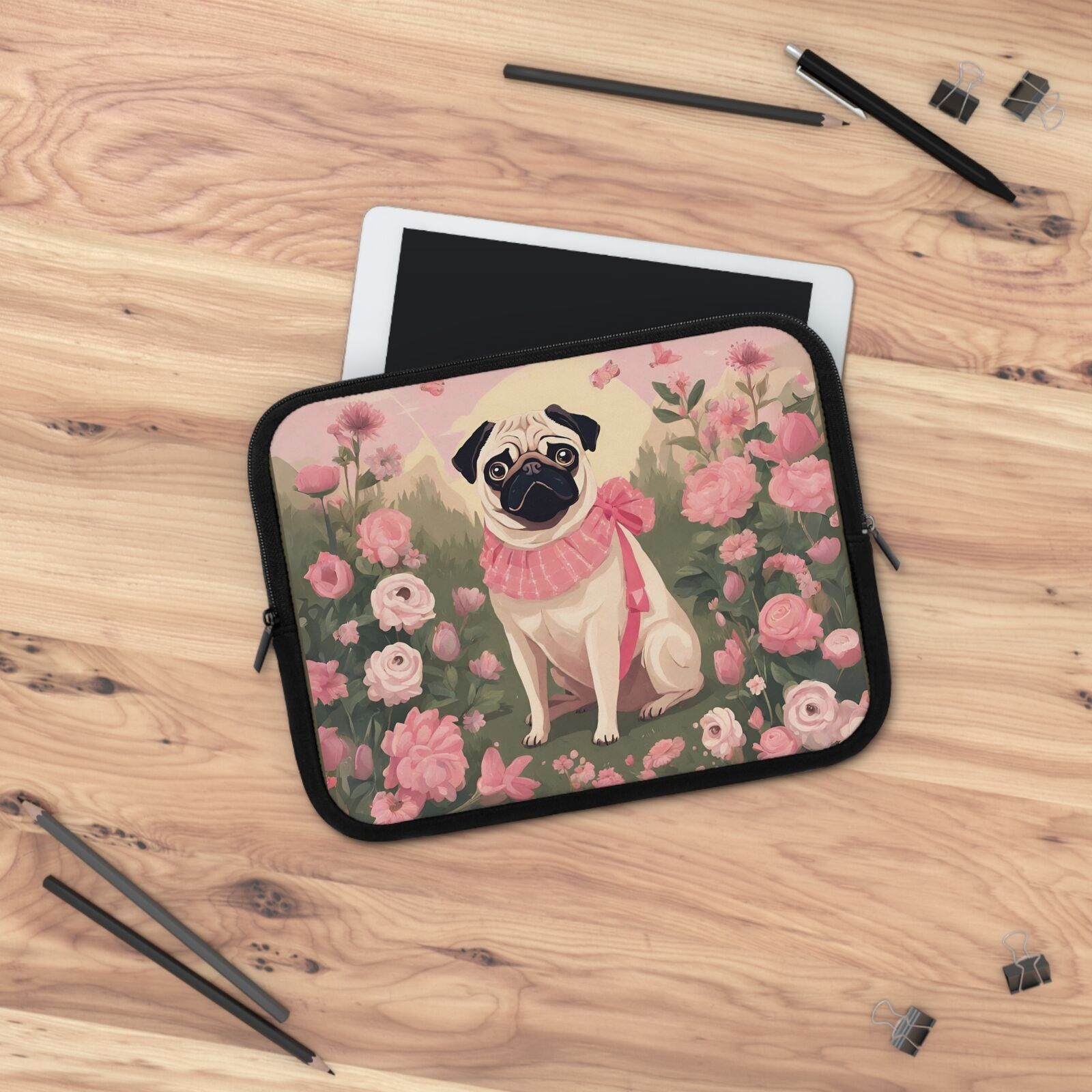 Floral Pug Cottagecore aesthetic Laptop Sleeve Cute Mops and Flowers laptop case