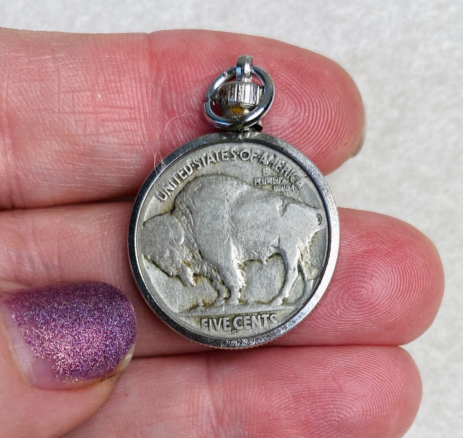 Vintage Buffalo Nickel Coin Pendant. Double Sided Chief Charm.
