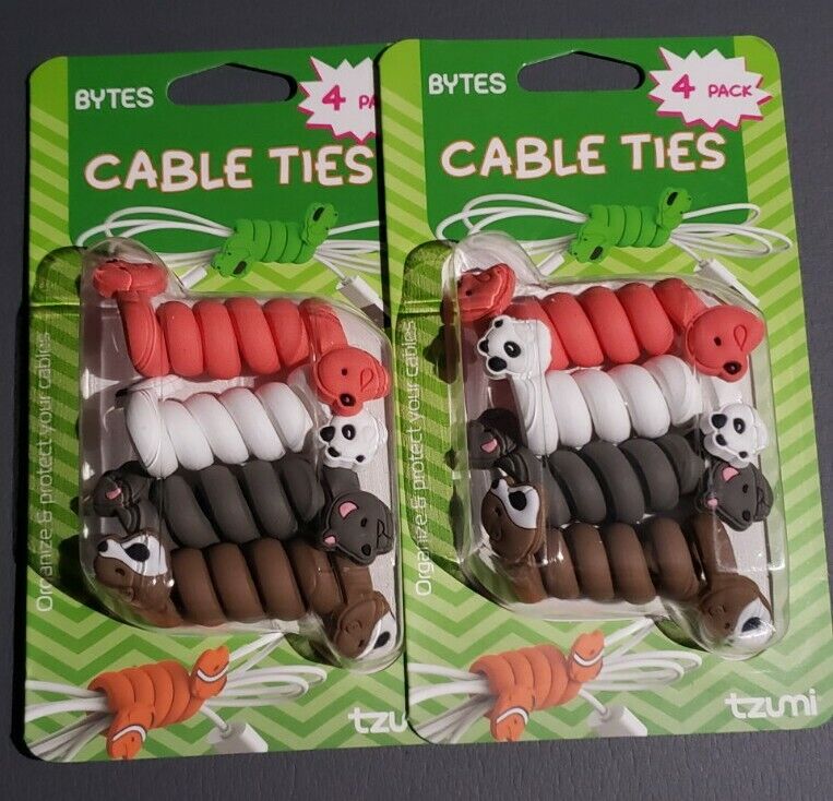 Tzumi Bytes (2) 4 Pack Cable Ties Animal Edition New & Sealed Wire Ties Cord Tie