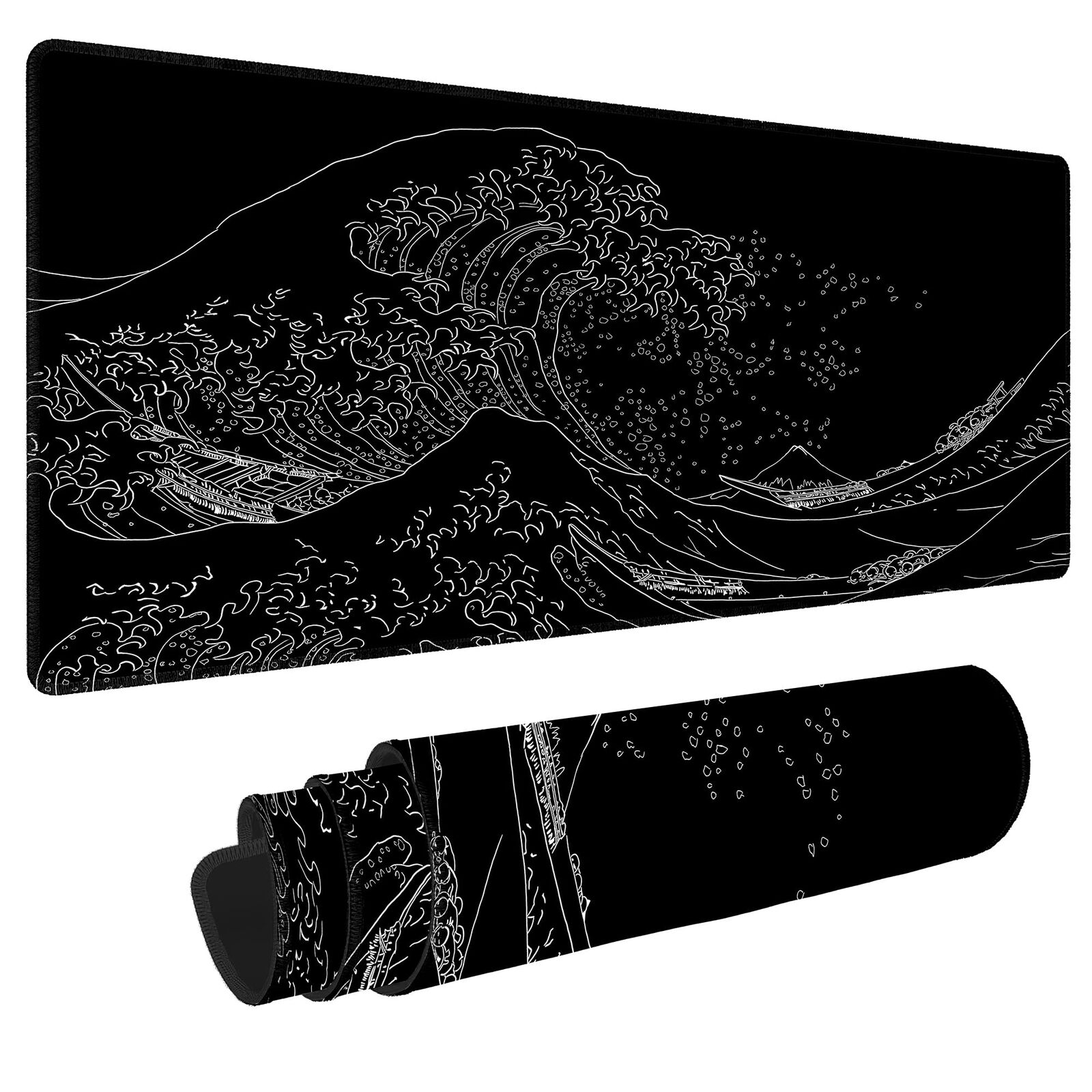 Japanese Sea Wave Large Mouse Pad Gaming, Anime Black Gaming Mouse Pad, Exten...