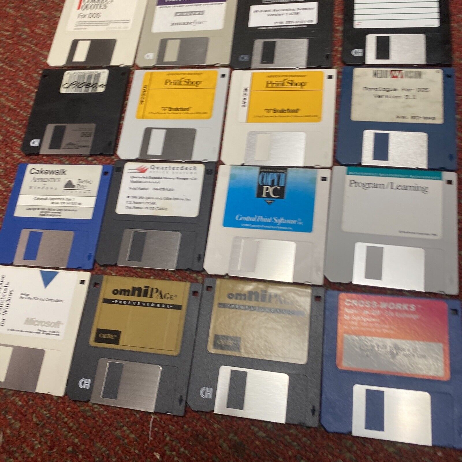 Vintage 3.5 Inch Floppy Software Lot Windows Dos Printshop Cakewalk Omnipage See