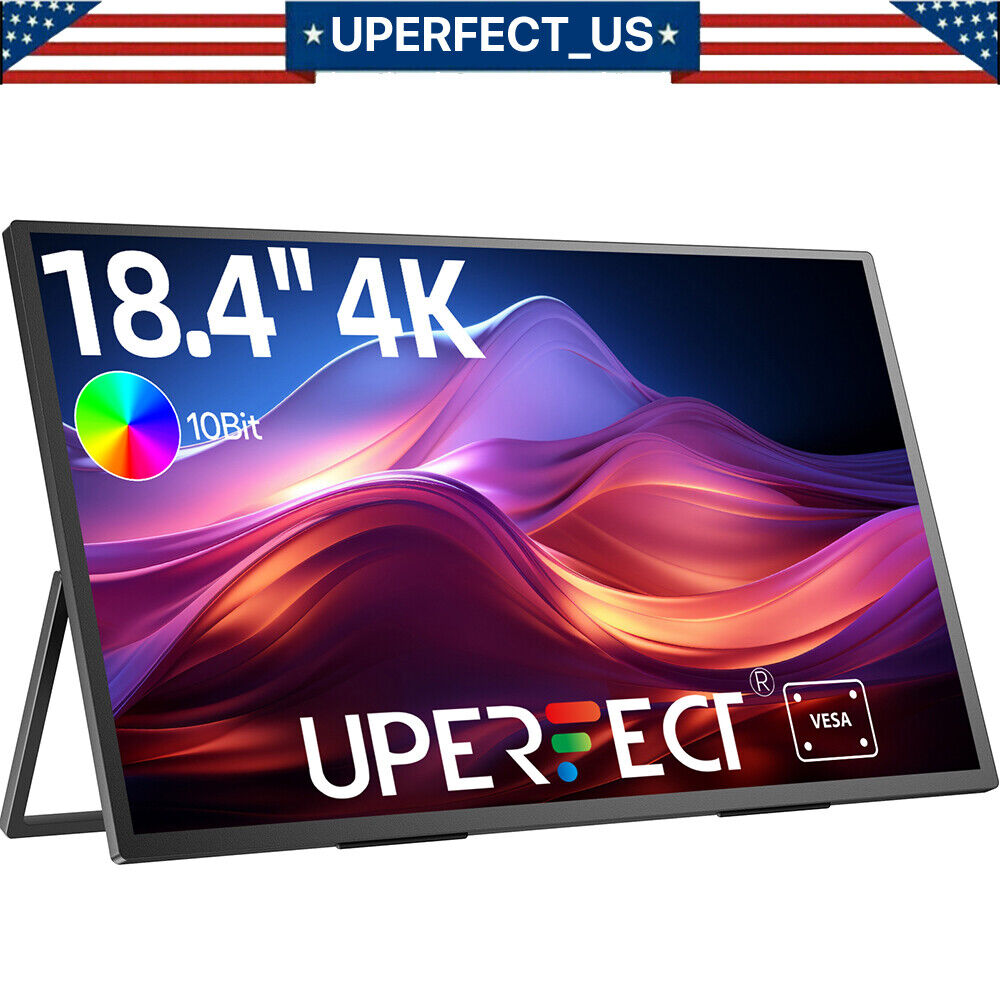 UPERFECT Portable Monitor 4K 18.4 inch 10 Bit w/VESA & 180° Adjustable Stand UHD