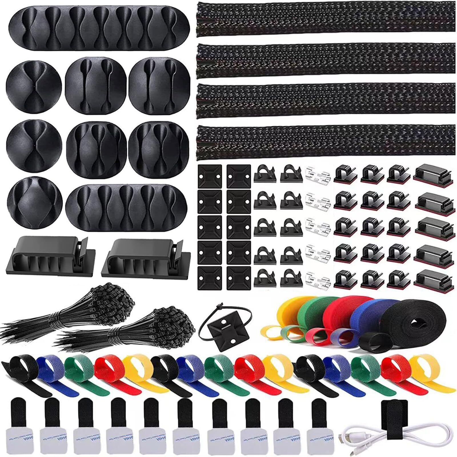 300PCS Cable Management Kit,4 Cable Sleeve 35 Cable Clips with 11Cord Holders...