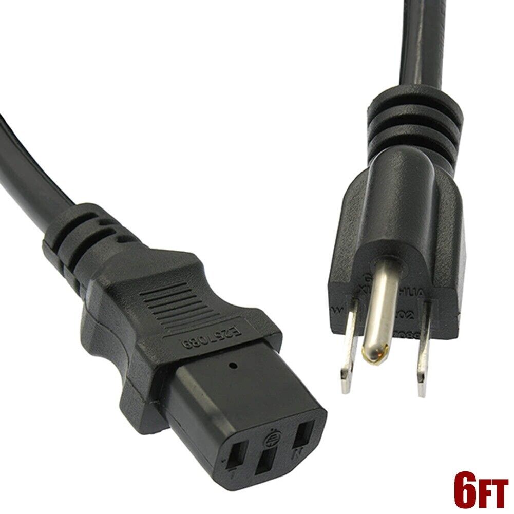 6FT 16 Gauge 3 Prong NEMA 5-15P to IEC320 C13 AC Power Cord Cable PC Monitor