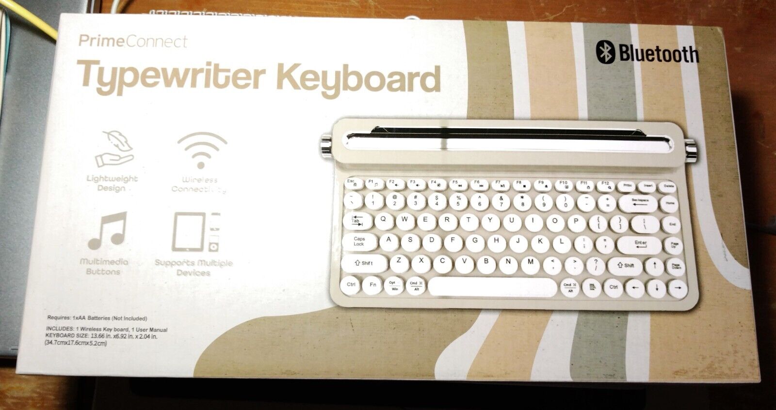 PrimeConnect Bluetooth Wireless Retro Typewriter Keyboard - White  Brand New CIB