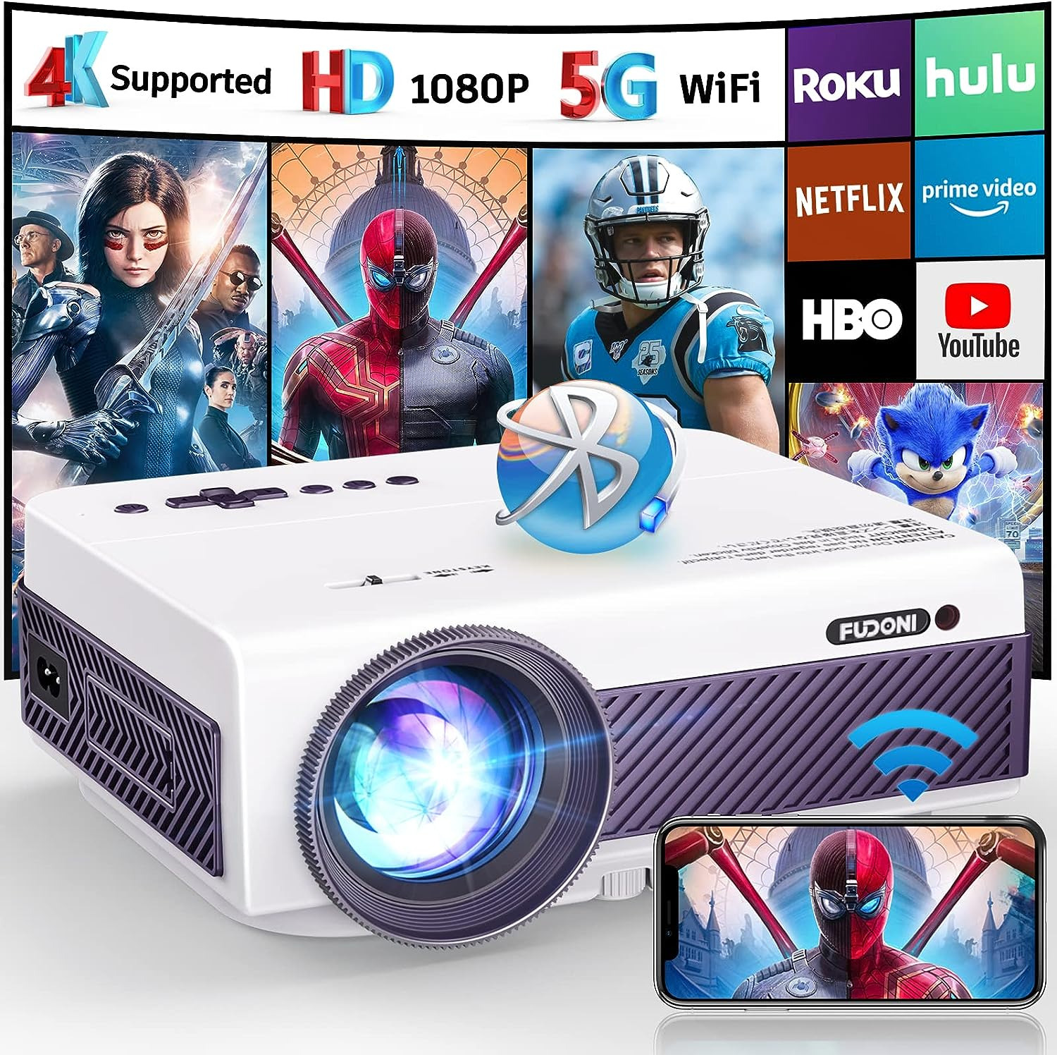 Video Movie Projector Wifi Bluetooth 5G 1080P Outdoor 4K w/ Screen Max 300\