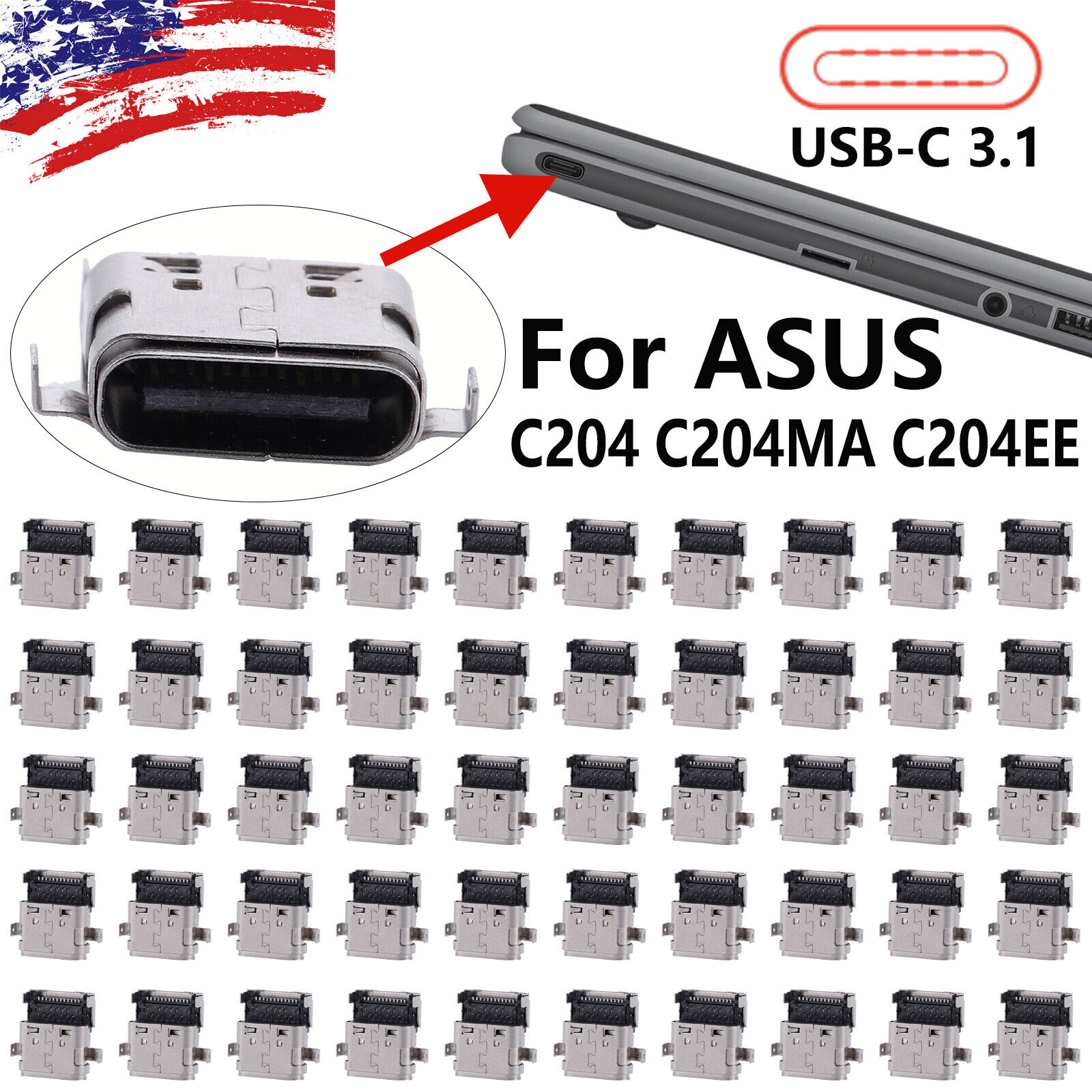 LOT USB C Type-C Charging Port DC Power Jack for ASUS Chromebook C204 C204MA EE 