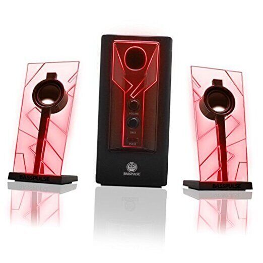  BassPULSE 2.1 Computer Speakers with LED Glow Lights and Powered Subwoofer Red