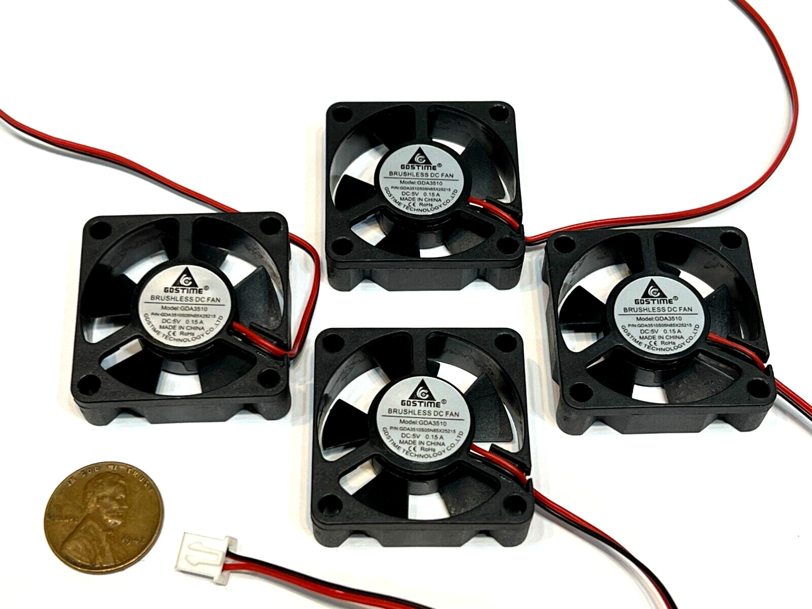 4 Pieces Axial box fan cooling quiet small 3510 35mm x 10mm pc 2pin  5v