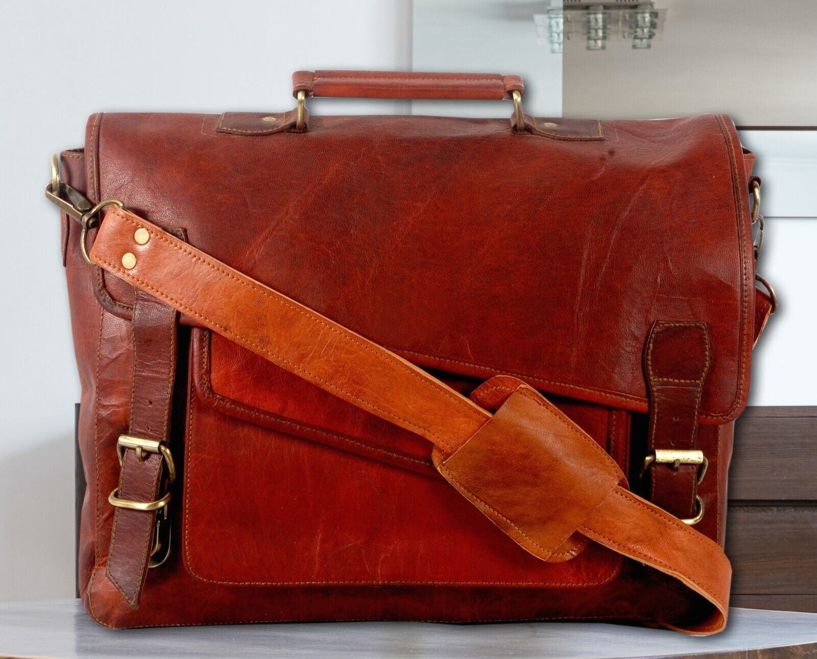 Vintage Leather LARGE Men's Laptop Bag Handmade Briefcase Messenger Satchel NEW