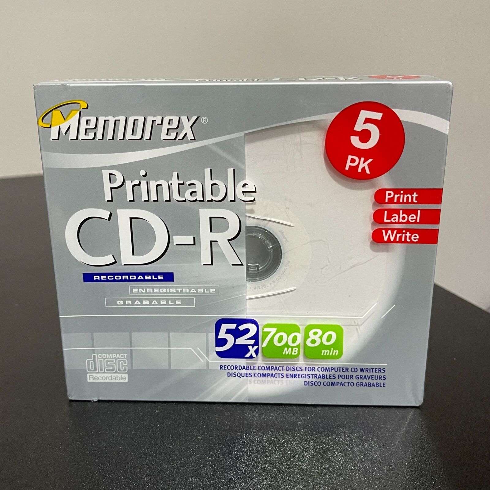 New Memorex Printable CD-R Recordable Compact Discs 52X 700 MN 80 Min 5 Pack