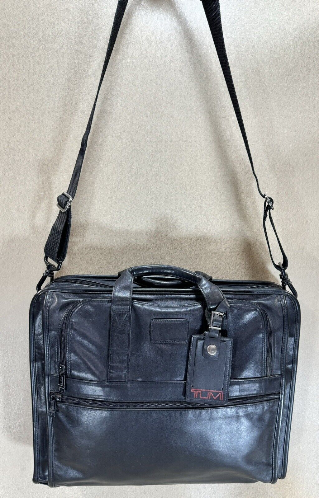Preowned Vintage TUMI 17” Black Nappa Leather Slim Briefcase