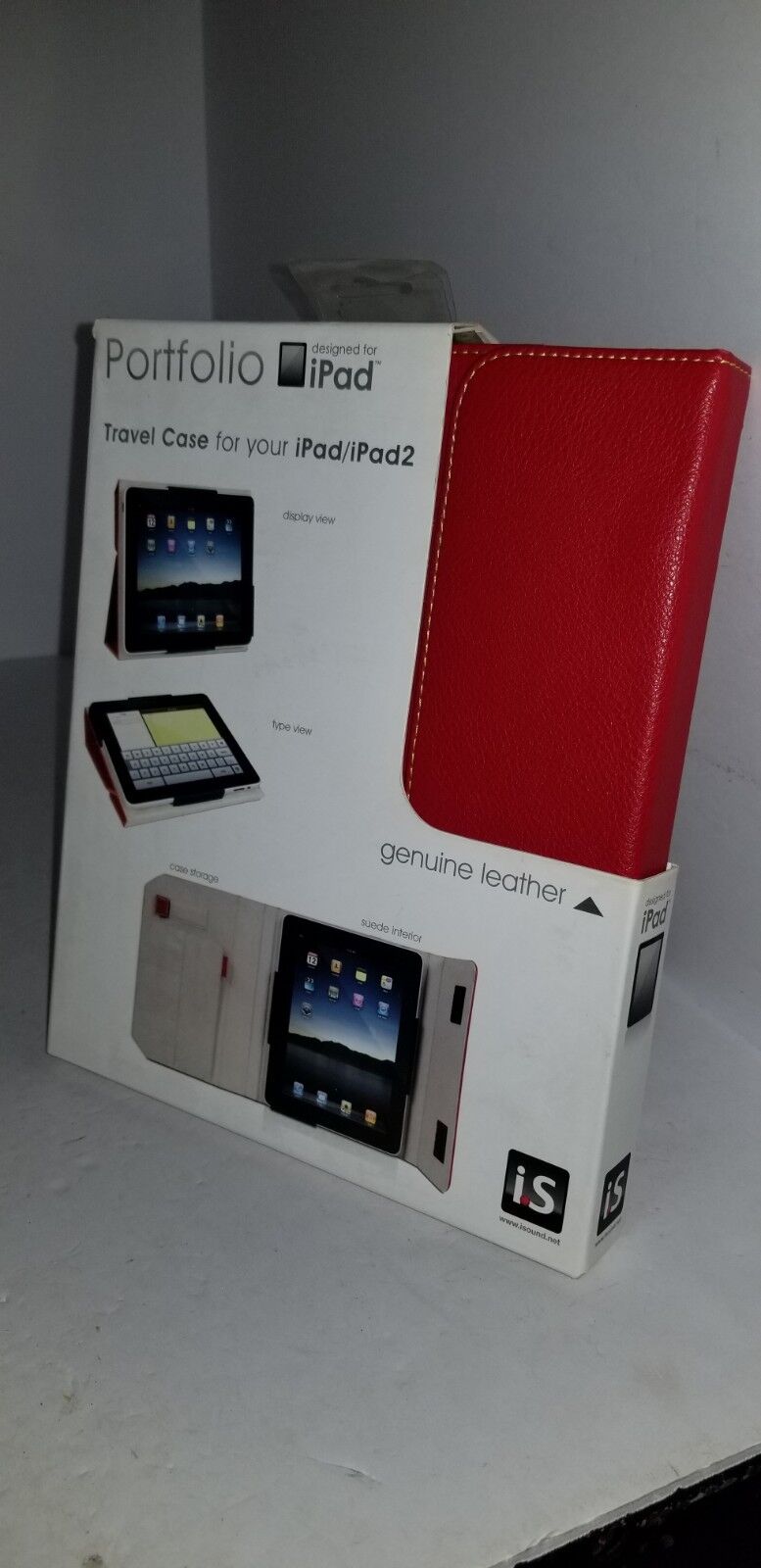 NEW Genuine Red Leather Hard PortFolio Carrying Travel Case for iPad & iPad 2 S2