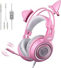 Auriculares estéreo rosa para juegos con micrófono, reducción de ruido, ligeros picture