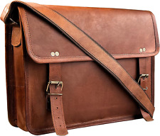 RUSTIC TOWN Leather Messenger Bag for Men Women - Full Grain 14" Brown  picture