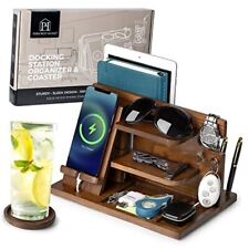 Wooden Docking Station with Laptop Compartment & Coaster Ash Wood Tray picture