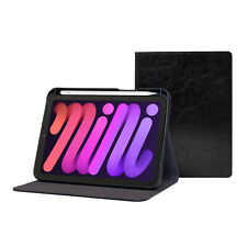 iPad Mini 6 Black Genuine Cowhide Leather Case - With Pencil Holder - Sleep/Wake picture