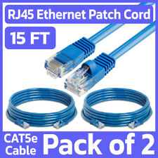 2 Pack Blue Cat5e Ethernet Patch Cable 15ft Lan Network Cord RJ45 Internet Wire picture