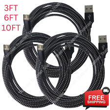 3/6/10Ft Braided Micro USB Cable Fast Charge Android Charger Data Cord Lot Black picture