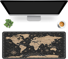 Desk Mat Black Golden Vintage World Map Extended Gaming Mouse Pad Large 35.4x... picture