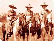 3 Rodeo Cowgirls Photo On Horseback Art Standard Mouse Pad Vintage 1931 picture
