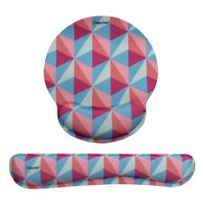 Geometry Mouse Pad with Wrist Support and Keyboard Wrist Rest, Round, Pink Blue picture