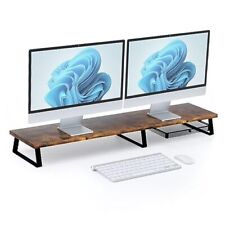 Desktop Dual Monitor Stand Riser - Wood Monitor Stand for 2 Monitors, Vintage picture