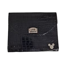 DISNEY PARKS BAG FAUX CROC MICKEY ICON ELECTRONIC TABLET CASE BLACK CLASP SILVER picture