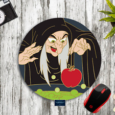 Snow White Evil Witch w/ Apple Custom Round Mouse Pad Desk Mat PC Laptop Gift picture